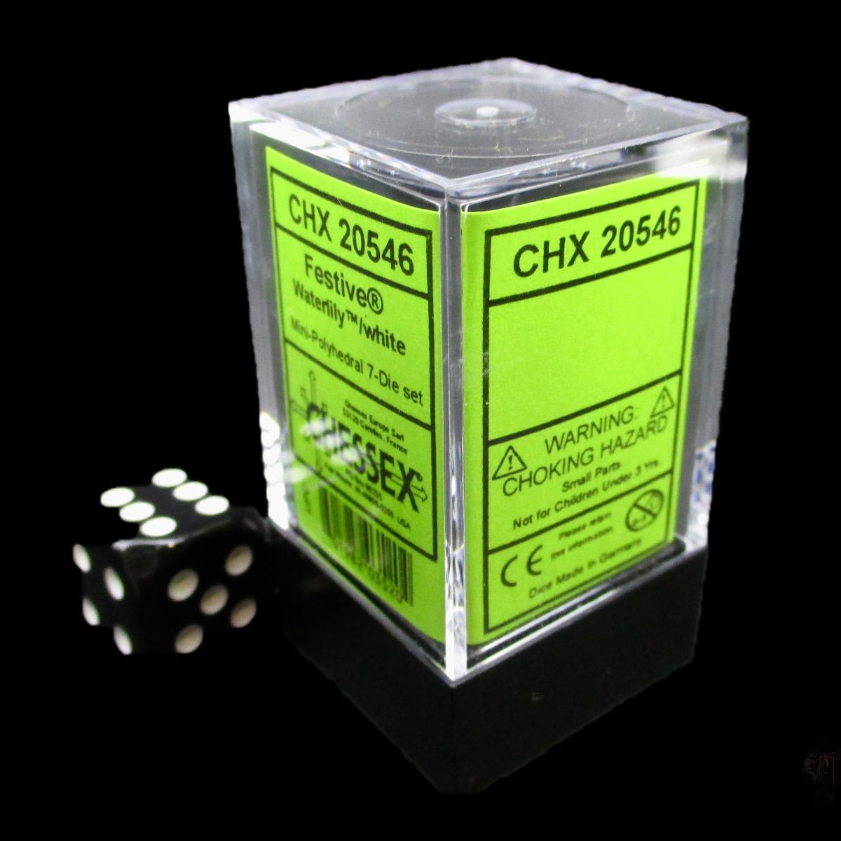 Chessex Festive Waterlily & White MINI-HEDRAL 7 Dice Polyset with Dice Cube
