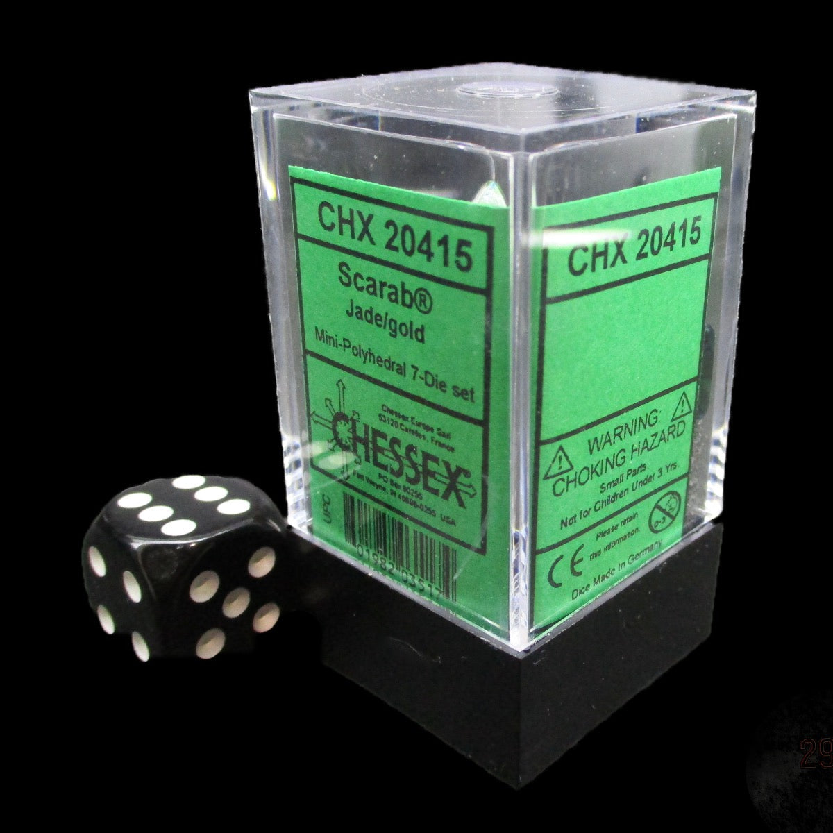 Chessex Scarab Jade & Gold MINI-HEDRAL 7 Dice Polyset with Dice Cube