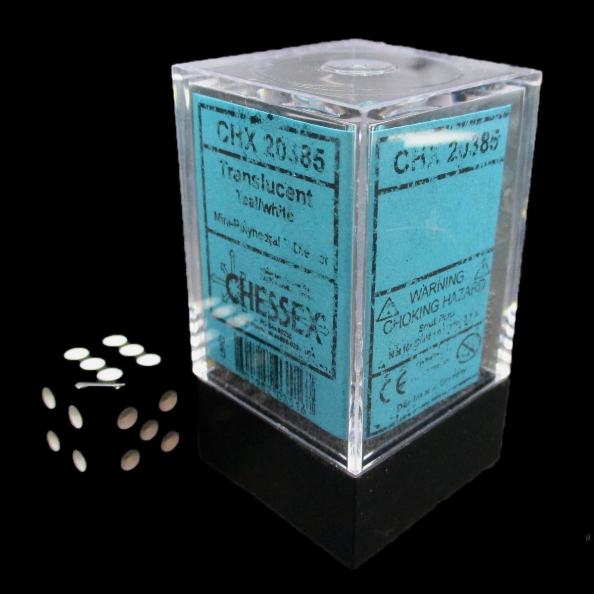 Chessex Translucent Teal & White MINI-HEDRAL 7 Dice Polyset with Dice Cube