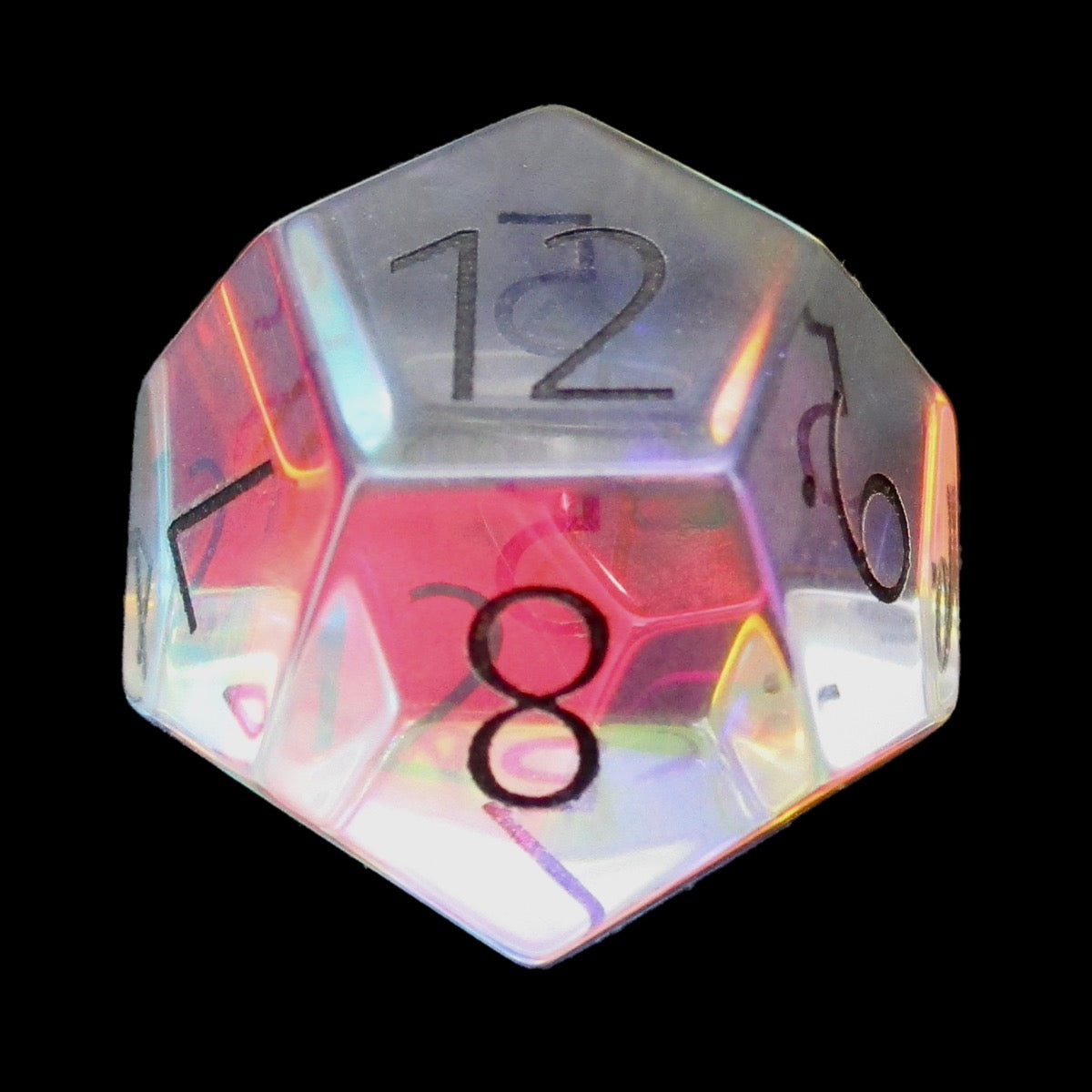TDSO Zircon Glass Rainbow & Black D12 Dice