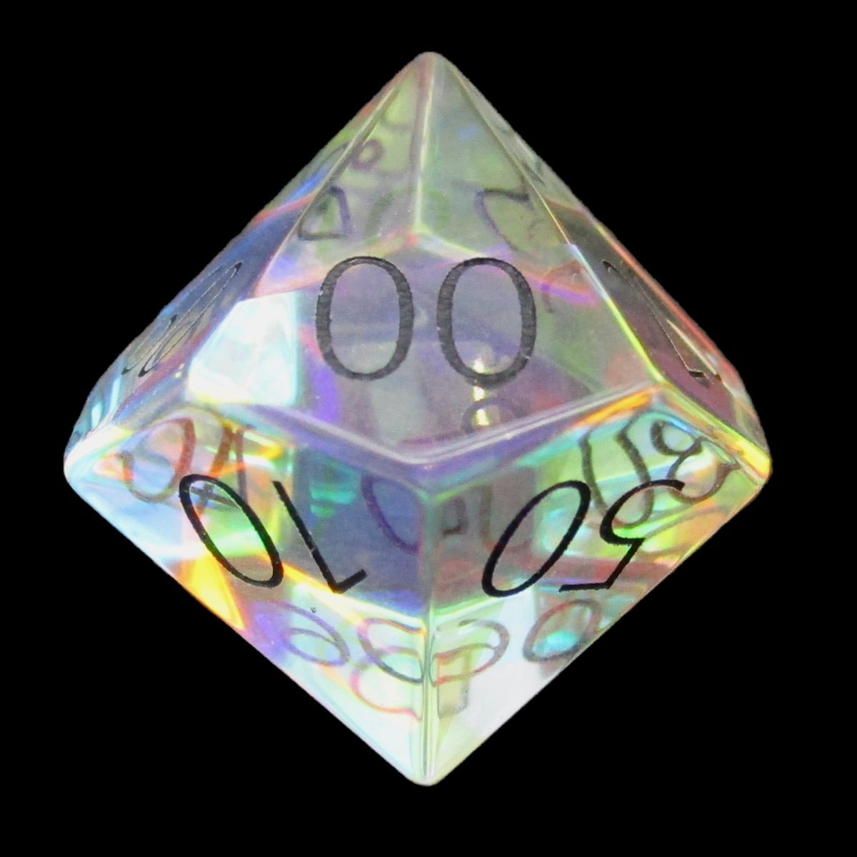 TDSO Zircon Glass Rainbow & Black Percentile Dice