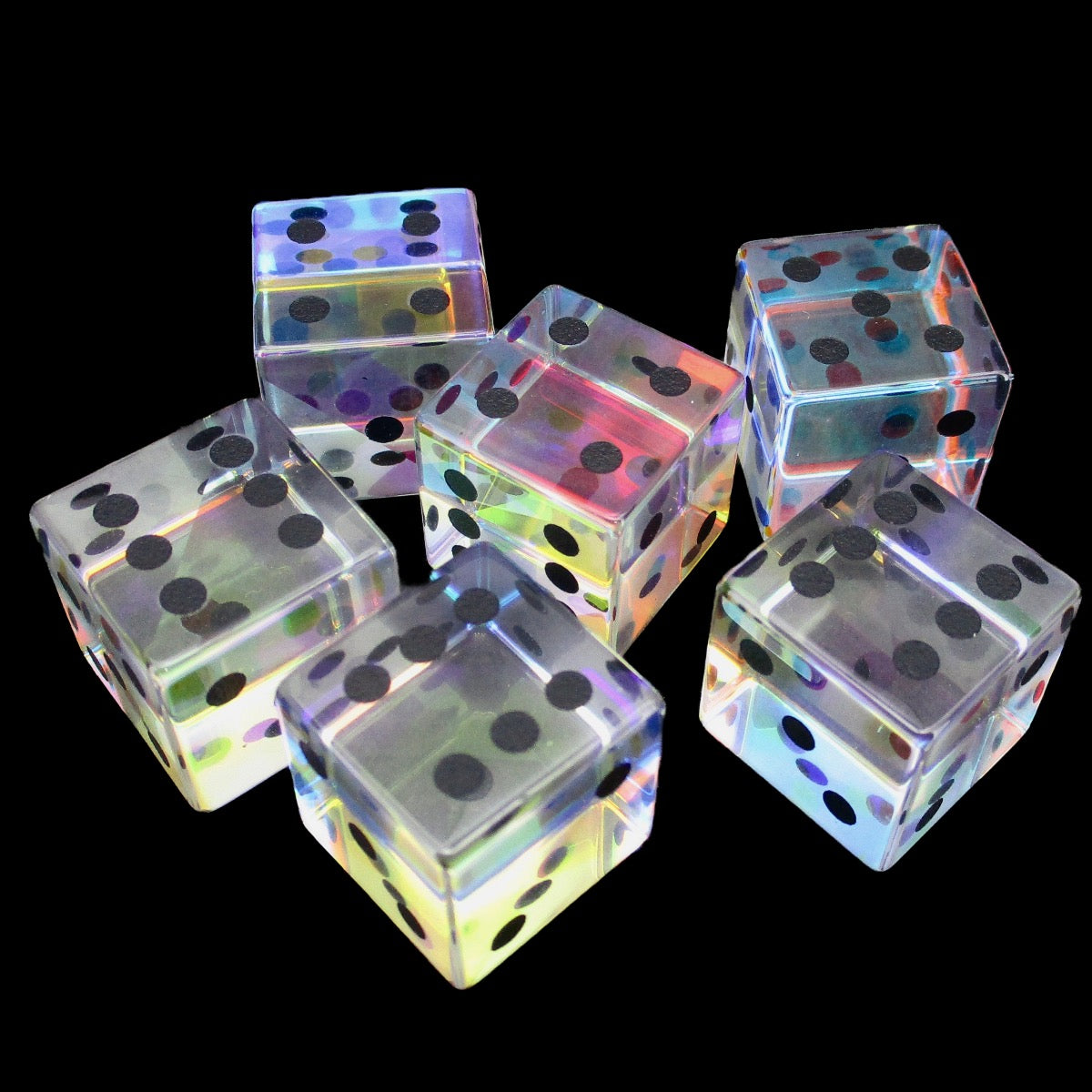 TDSO Zircon Glass Rainbow & Black 6 x D6 Spot Dice Set