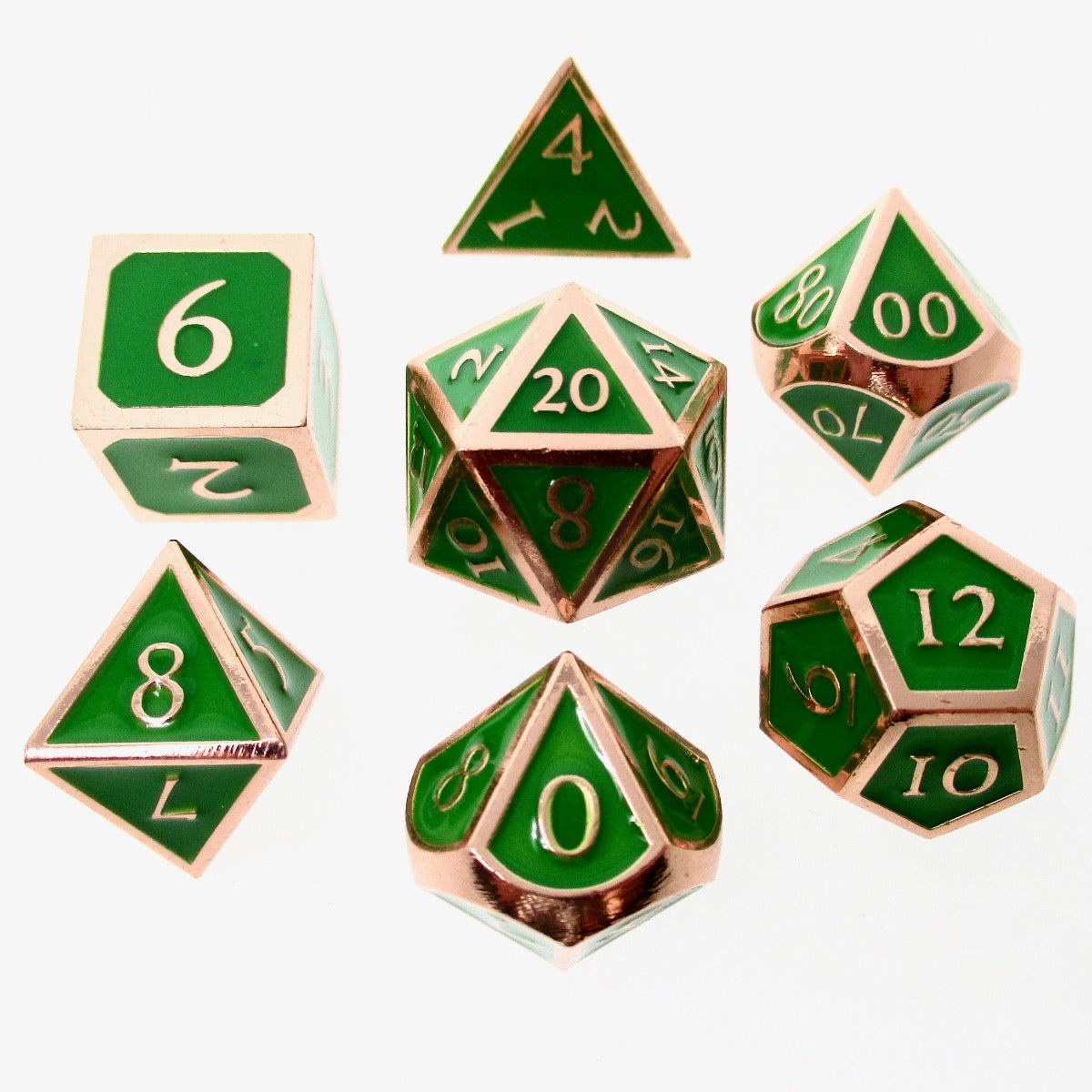 TDSO Metal Script Copper & Green 7 Dice Polyset