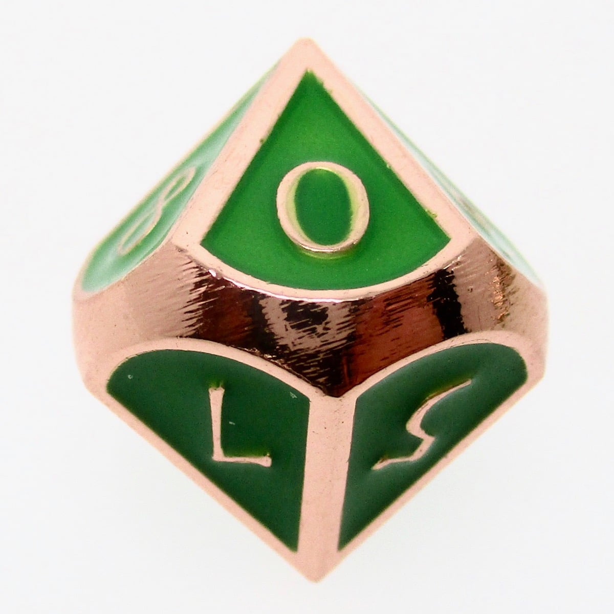 TDSO Metal Script Copper & Green D10 Dice