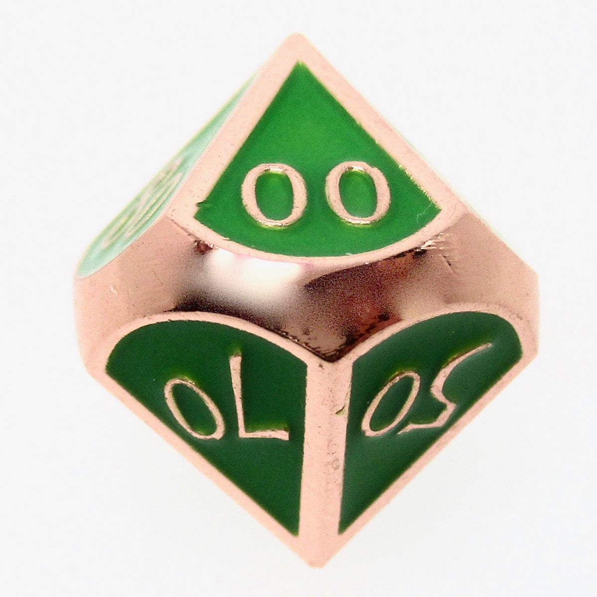 TDSO Metal Script Copper & Green Percentile Dice