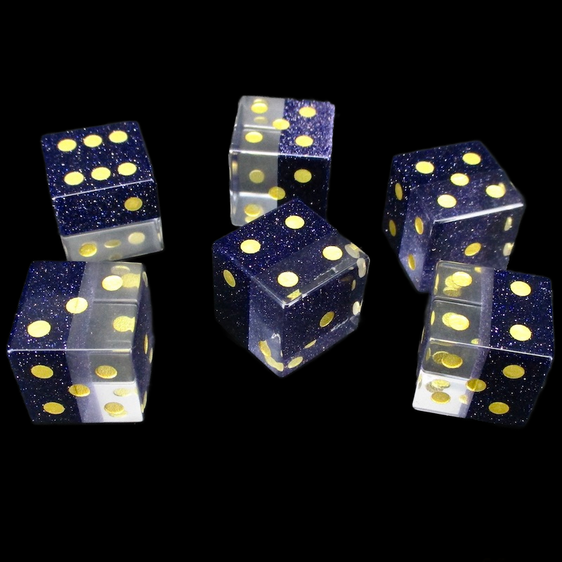 TDSO Fused Glass Zircon Diamond & Gemstone Goldstone Blue 6 x D6 Spot Dice Set
