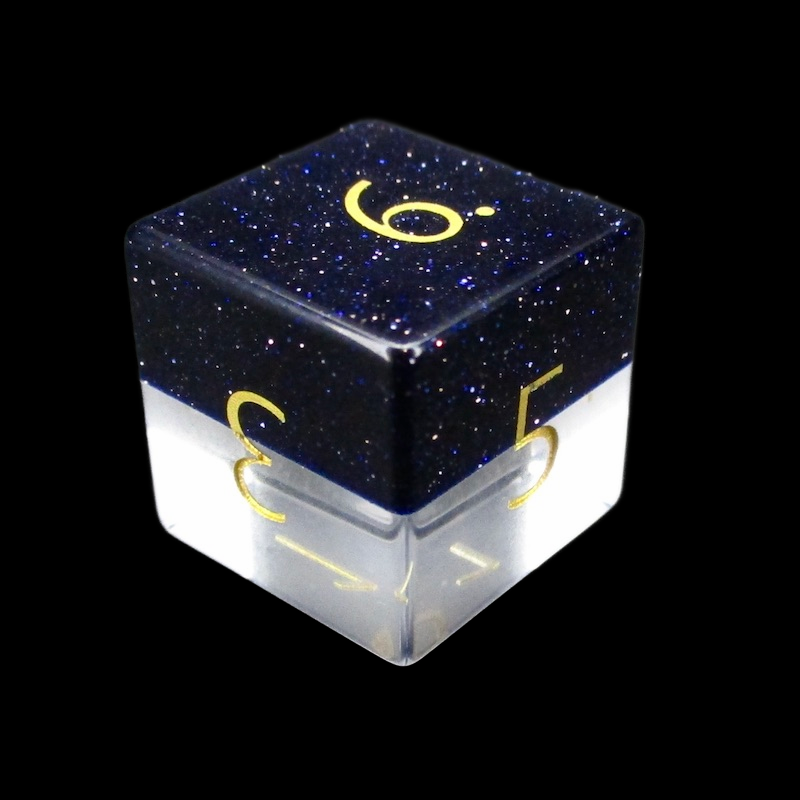 TDSO Fused Glass Zircon Diamond & Gemstone Goldstone Blue D6 Dice