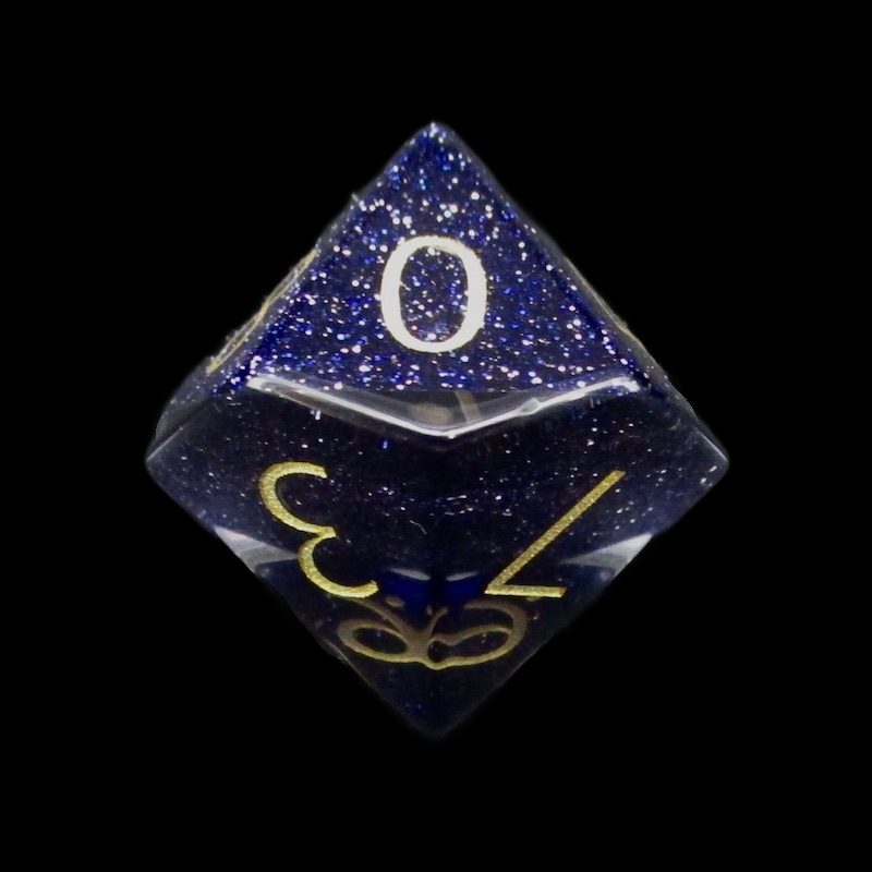 TDSO Fused Glass Zircon Diamond & Gemstone Goldstone Blue D10 Dice