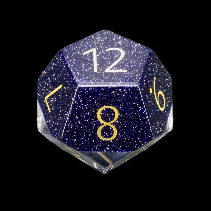 TDSO Fused Glass Zircon Diamond & Gemstone Goldstone Blue D12 Dice