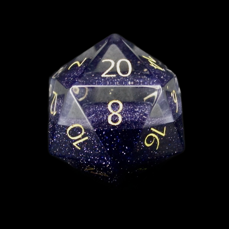 TDSO Fused Glass Zircon Diamond & Gemstone Goldstone Blue D20 Dice