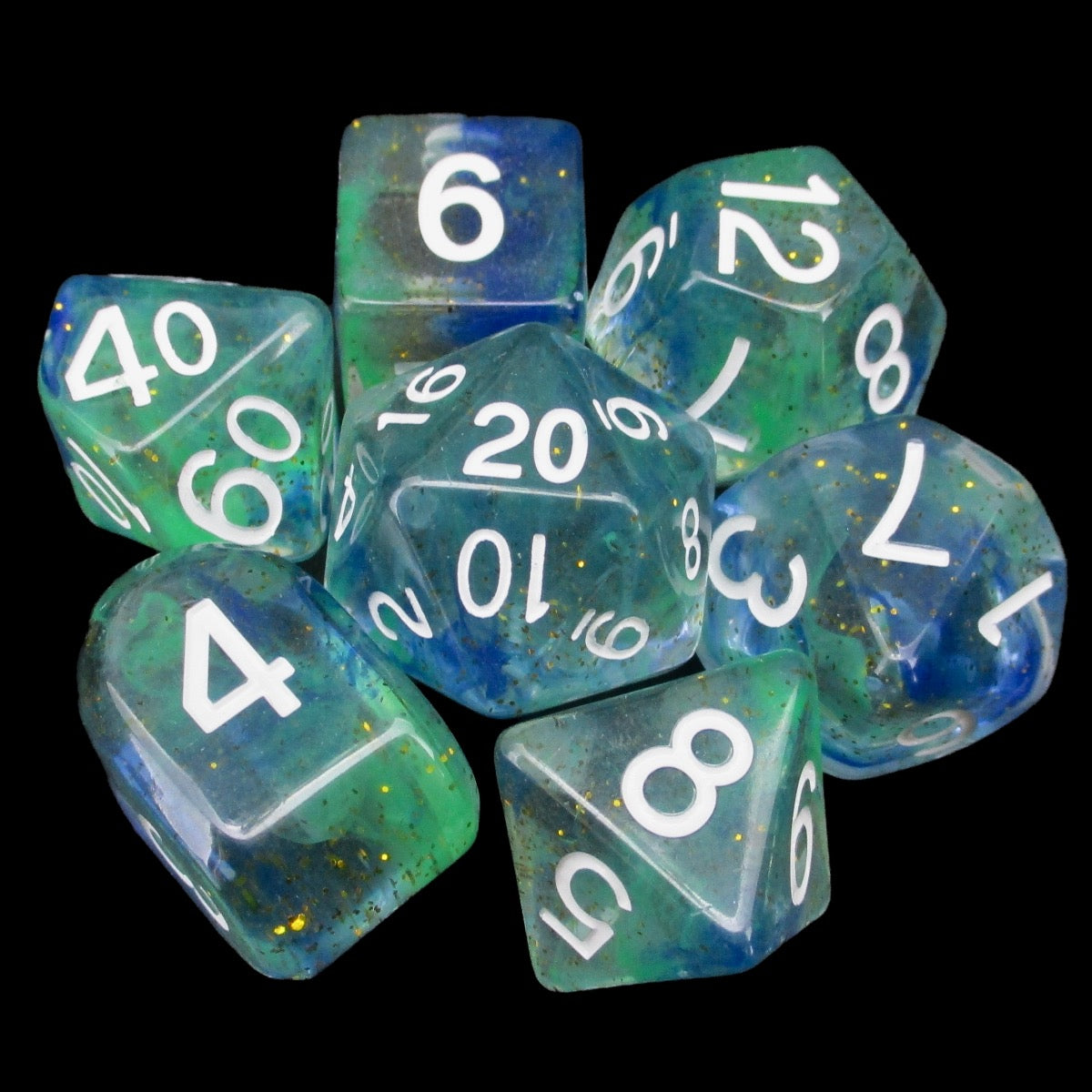 Role 4 Initiative Diffusion Neptunes Treasure 7 Dice Polyset with Arch D4