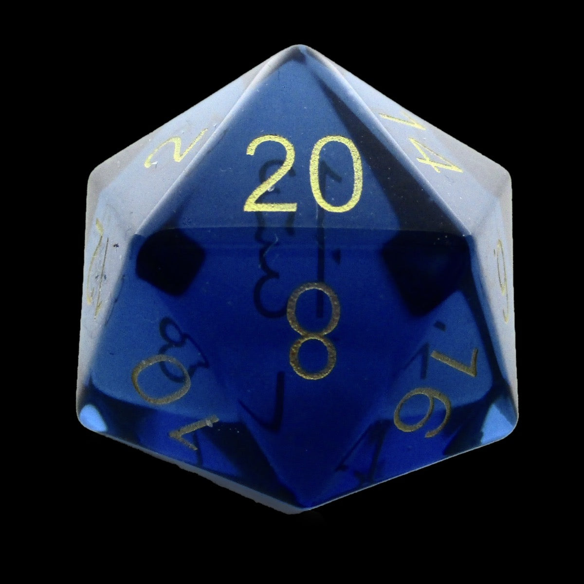 TDSO Zircon Glass Sapphire & Gold JUMBO 30mm D20 Dice