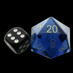 TDSO Zircon Glass Sapphire & Gold JUMBO 30mm D20 Dice