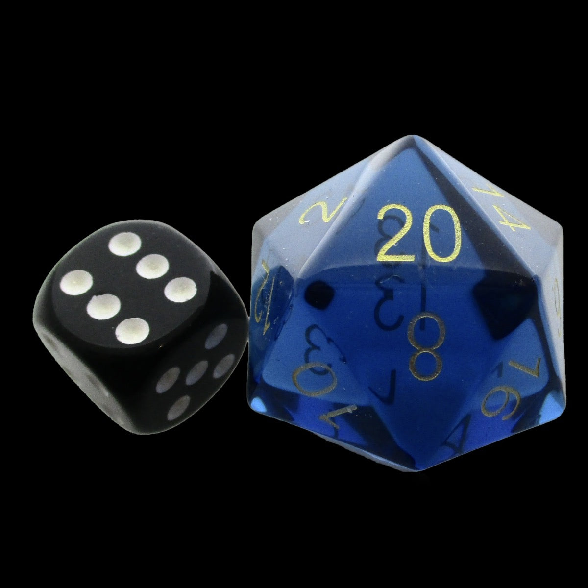 TDSO Zircon Glass Sapphire & Gold JUMBO 30mm D20 Dice