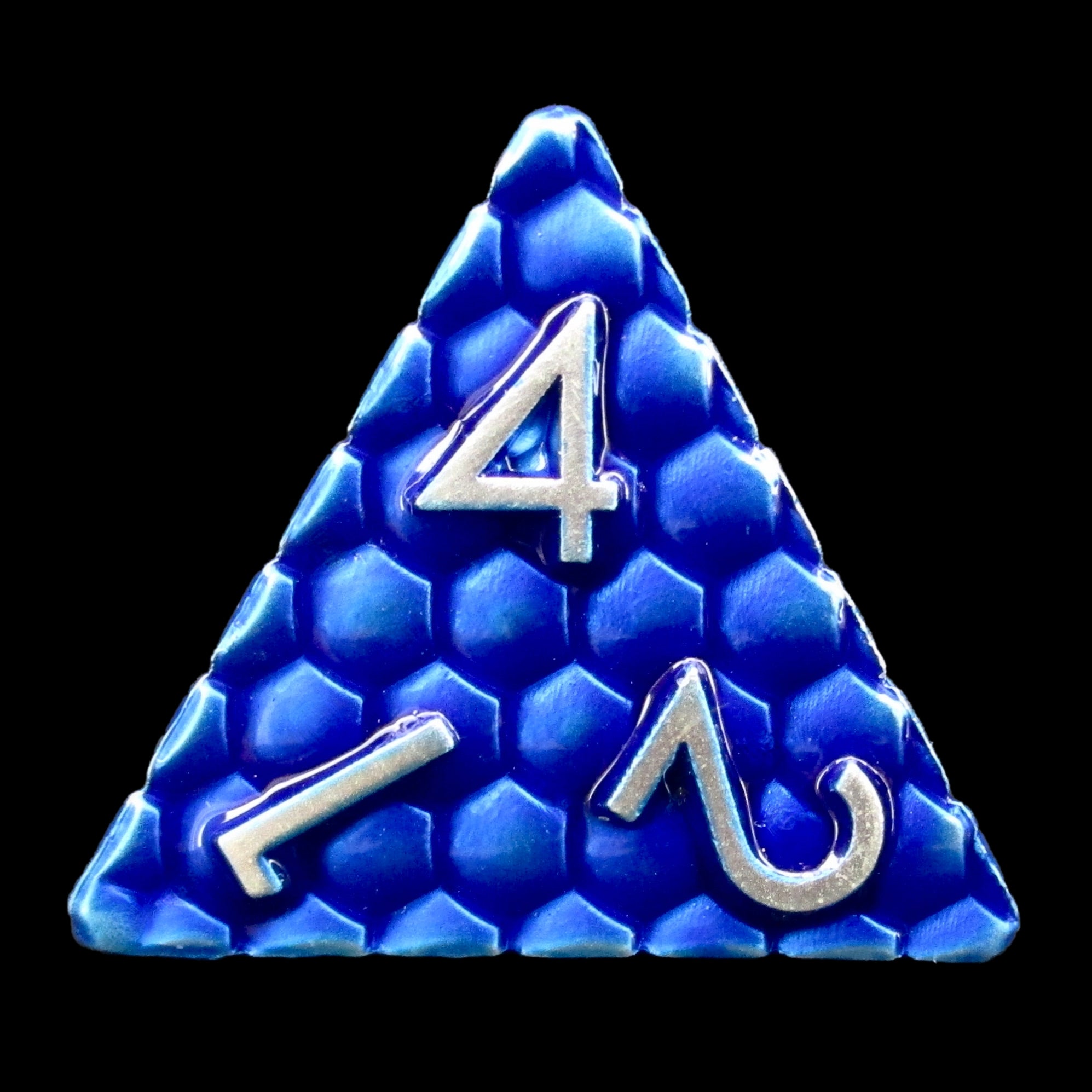 TDSO Metal Dragon Scale Blue & Silver D4 Dice