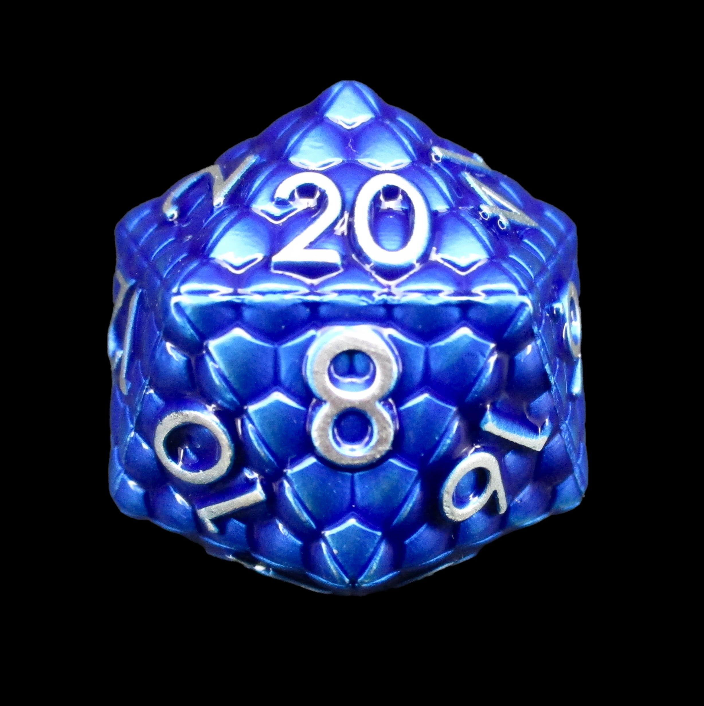 TDSO Metal Dragon Scale Blue & Silver D20 Dice