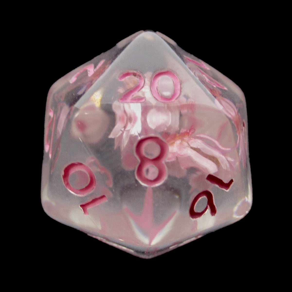 TDSO Encapsulated Flower Baby Pink D20 Dice