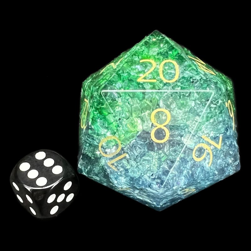 HALF PRICE CLEARANCE TDSO Fused Glass Water GODSTONE MASSIVE 50mm D20 Dice