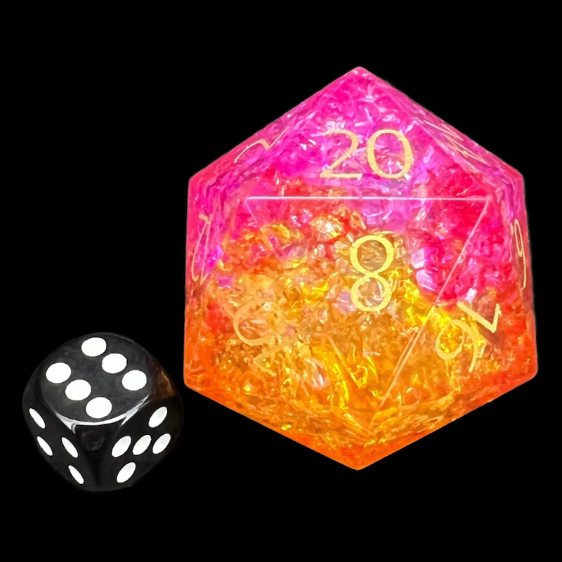 HALF PRICE CLEARANCE TDSO Fused Glass Fire GODSTONE MASSIVE 50mm D20 Dice