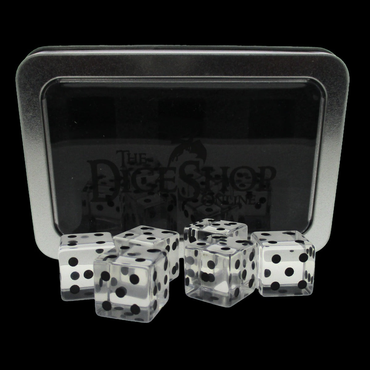 TDSO Zircon Glass Diamond & Black 6 x D6 Spot Dice Set