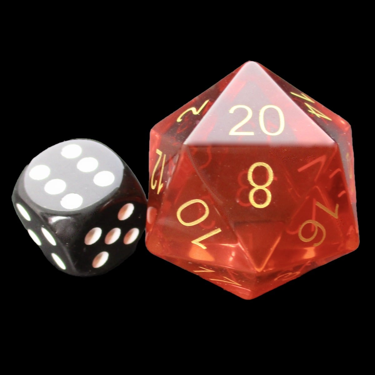 TDSO Zircon Glass Orange Topaz & Gold JUMBO 30mm D20 Dice