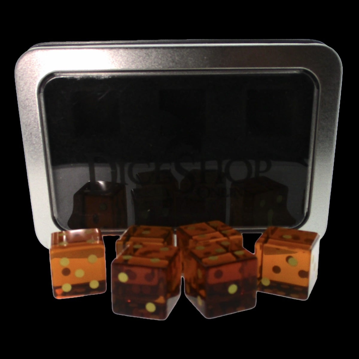 TDSO Zircon Glass Orange Topaz & Gold 6 x D6 Spot Dice Set