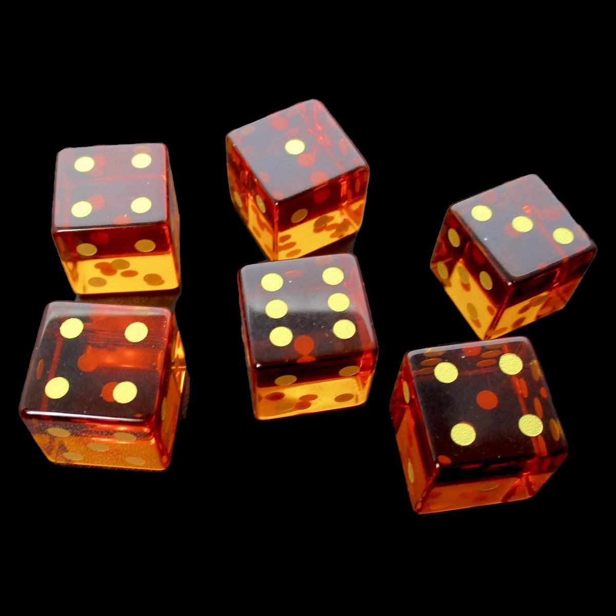 TDSO Zircon Glass Orange Topaz & Gold 6 x D6 Spot Dice Set