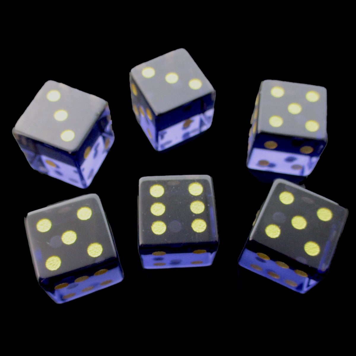 TDSO Zircon Glass Alexandrite & Gold 6 x D6 Spot Dice Set