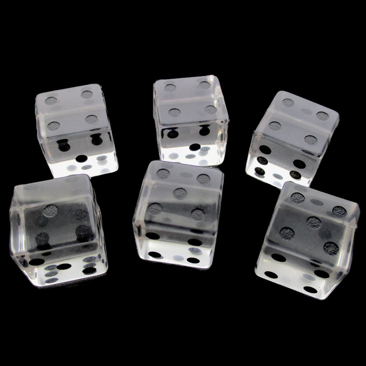 TDSO Zircon Glass Diamond & Black 6 x D6 Spot Dice Set