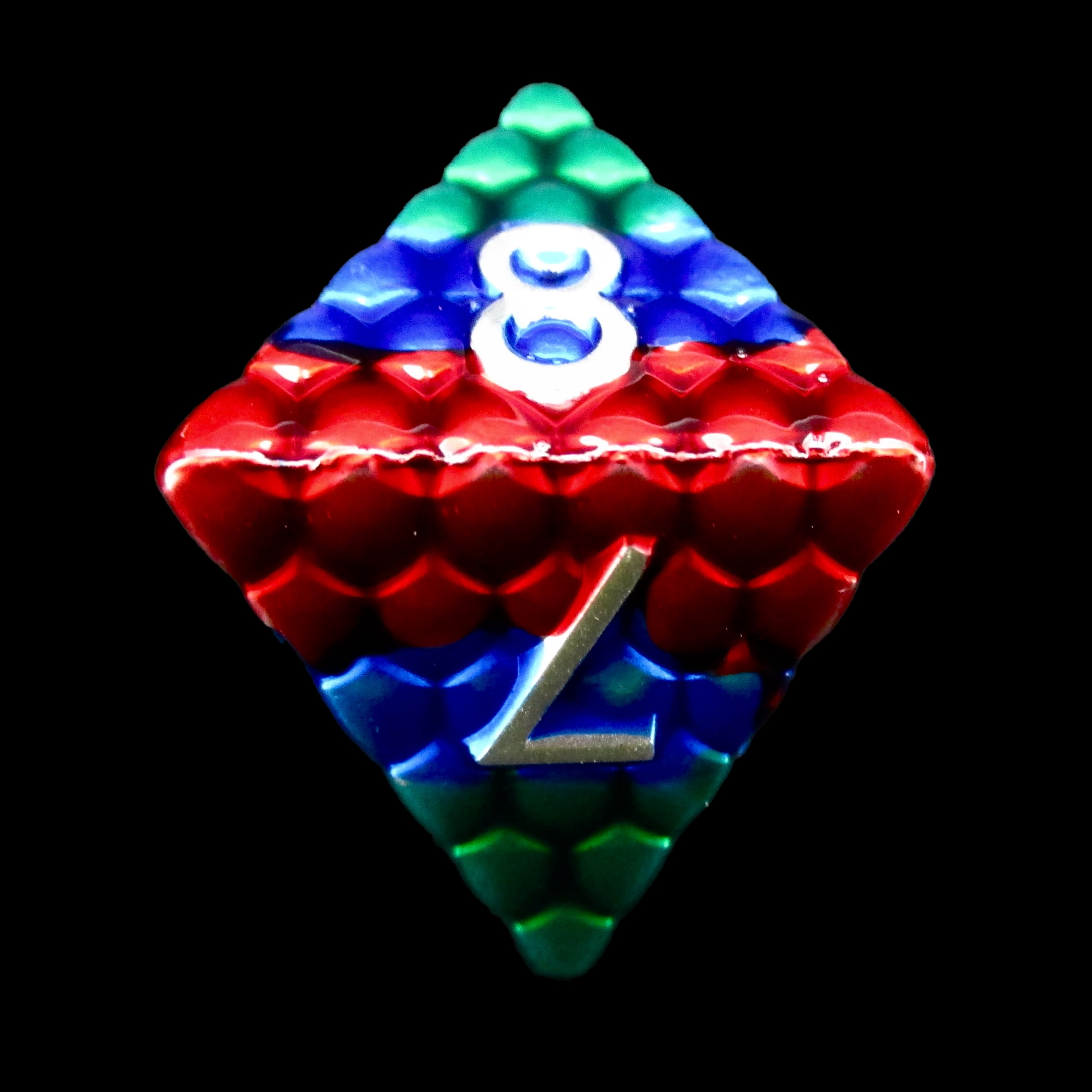 TDSO Metal Dragon Scale Rainbow & Silver D8 Dice