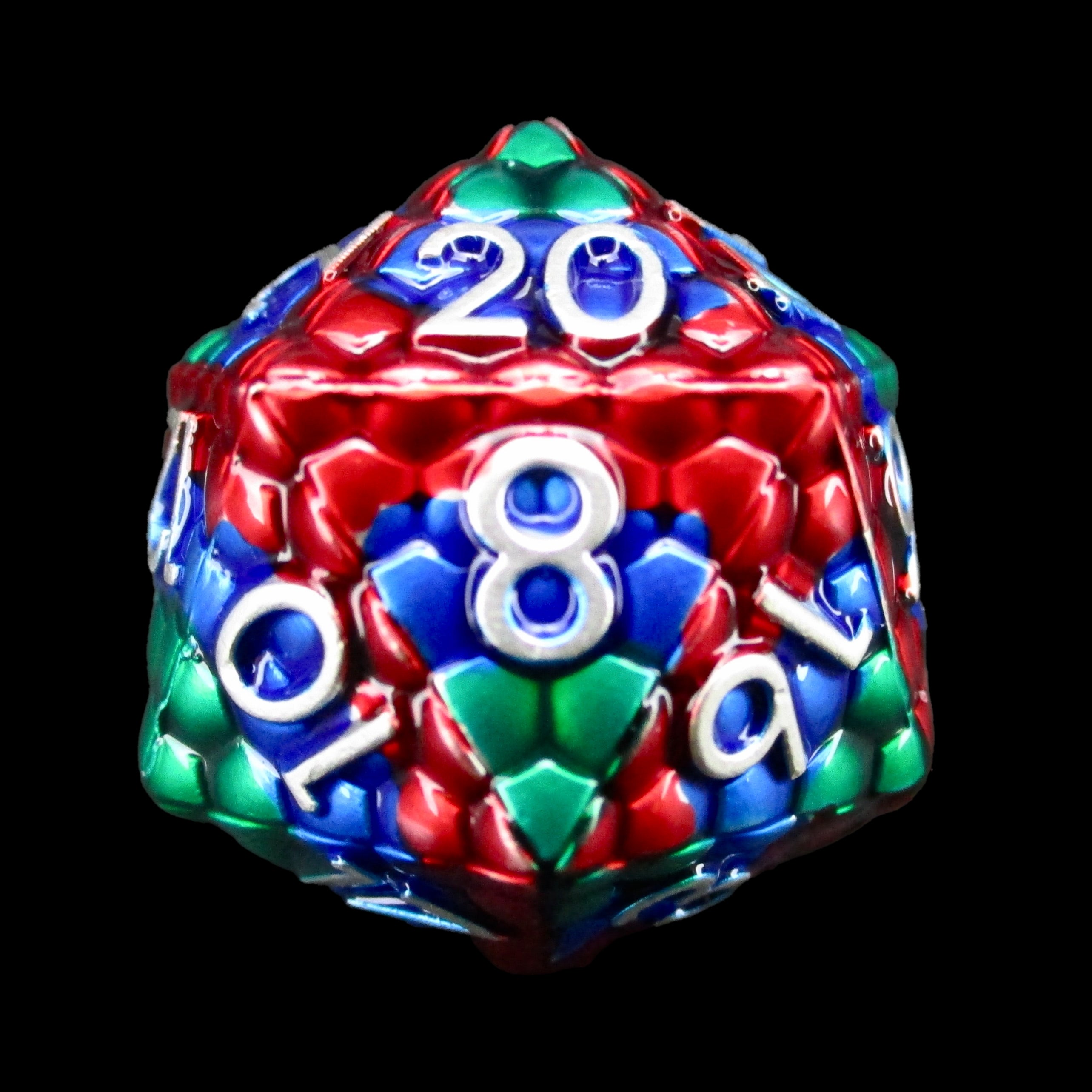 TDSO Metal Dragon Scale Rainbow & Silver D20 Dice