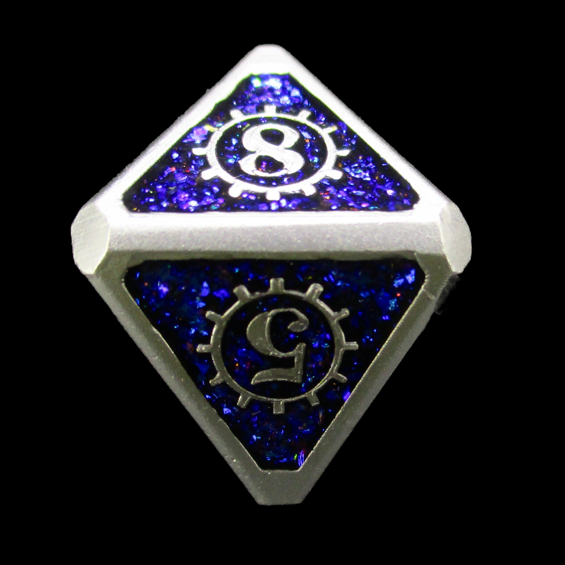 TDSO Metal Gears Silver & Sapphire Mica D8 Dice