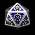 TDSO Metal Gears Silver & Sapphire Mica D20 Dice