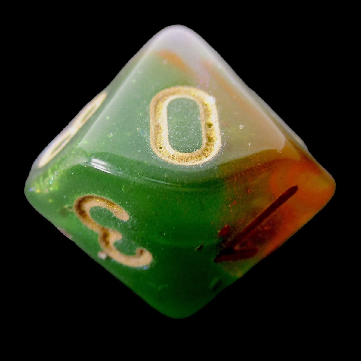 HALF PRICE CLEARANCE TDSO Phoenix Multi Glitter Green Orange & Pink D10 Dice