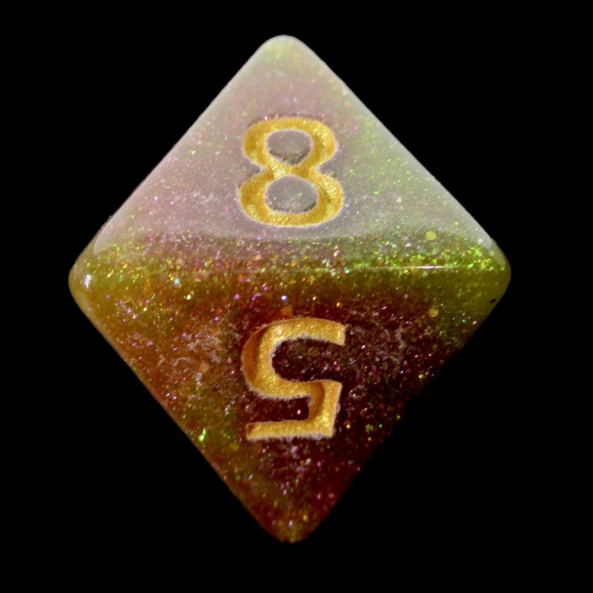 HALF PRICE CLEARANCE TDSO Phoenix Multi Glitter Gold Green & Pink D8 Dice