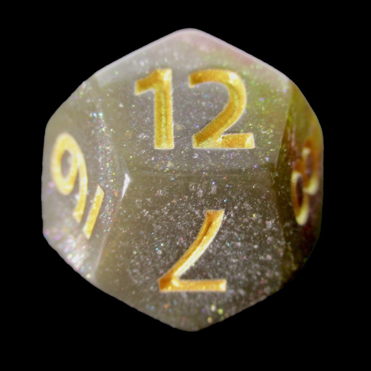 HALF PRICE CLEARANCE TDSO Phoenix Multi Glitter Gold Green & Pink D12 Dice