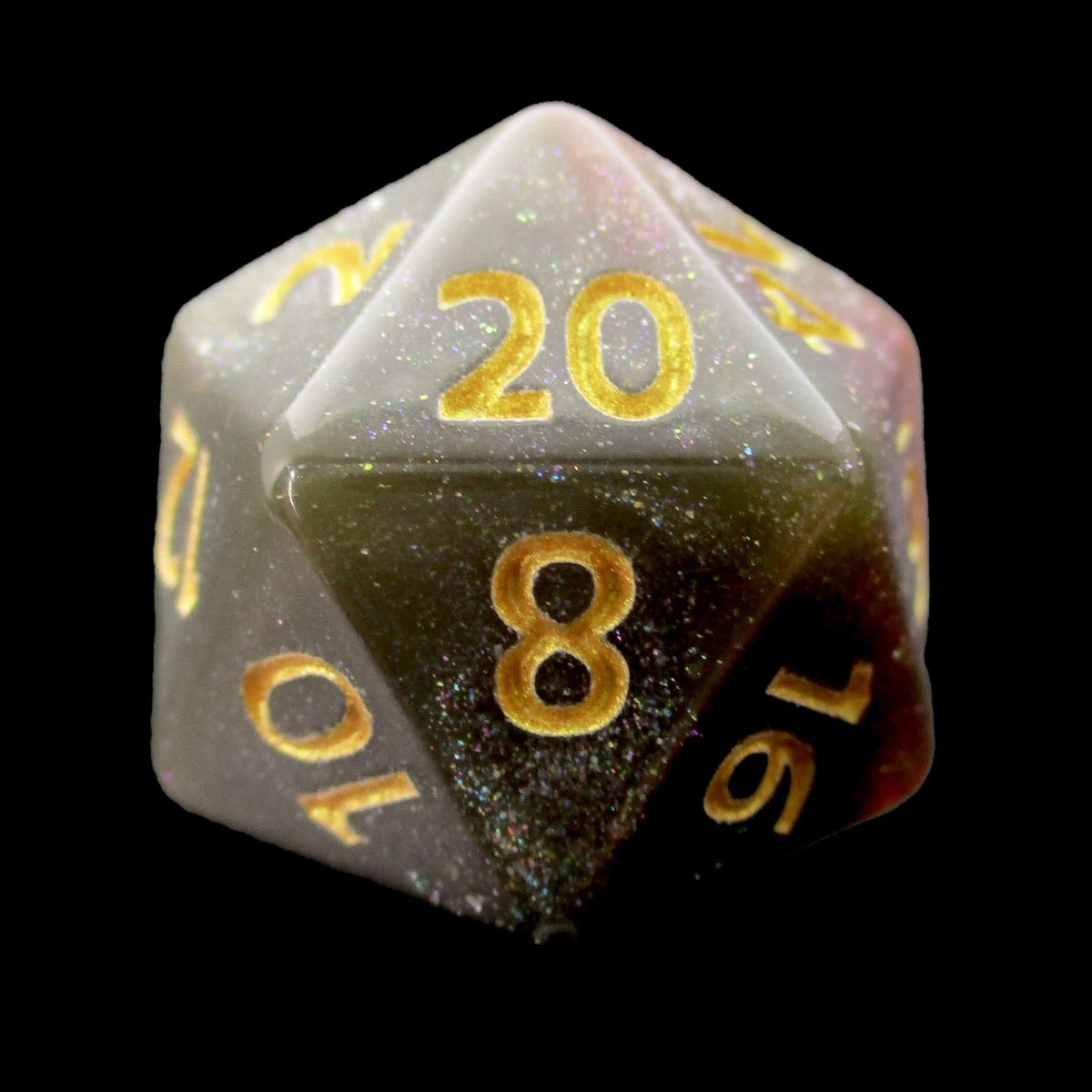 HALF PRICE CLEARANCE TDSO Phoenix Multi Glitter Gold Green & Pink D20 Dice