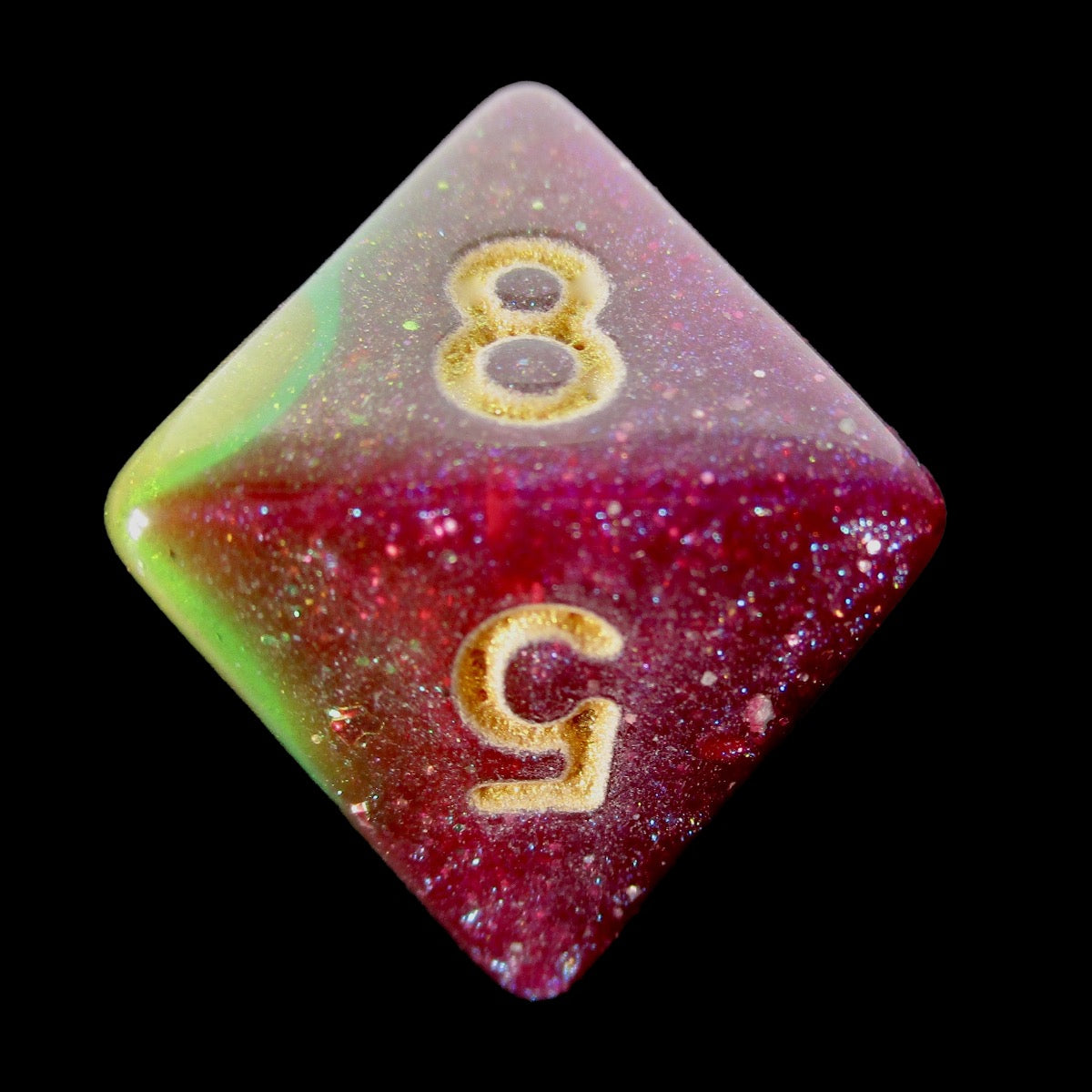 HALF PRICE CLEARANCE TDSO Phoenix Multi Glitter Gold Green & Purple D8 Dice