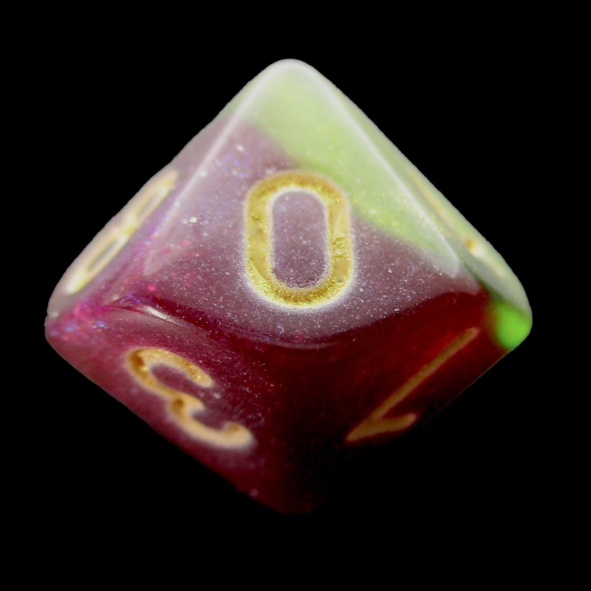 HALF PRICE CLEARANCE TDSO Phoenix Multi Glitter Gold Green & Purple D10 Dice