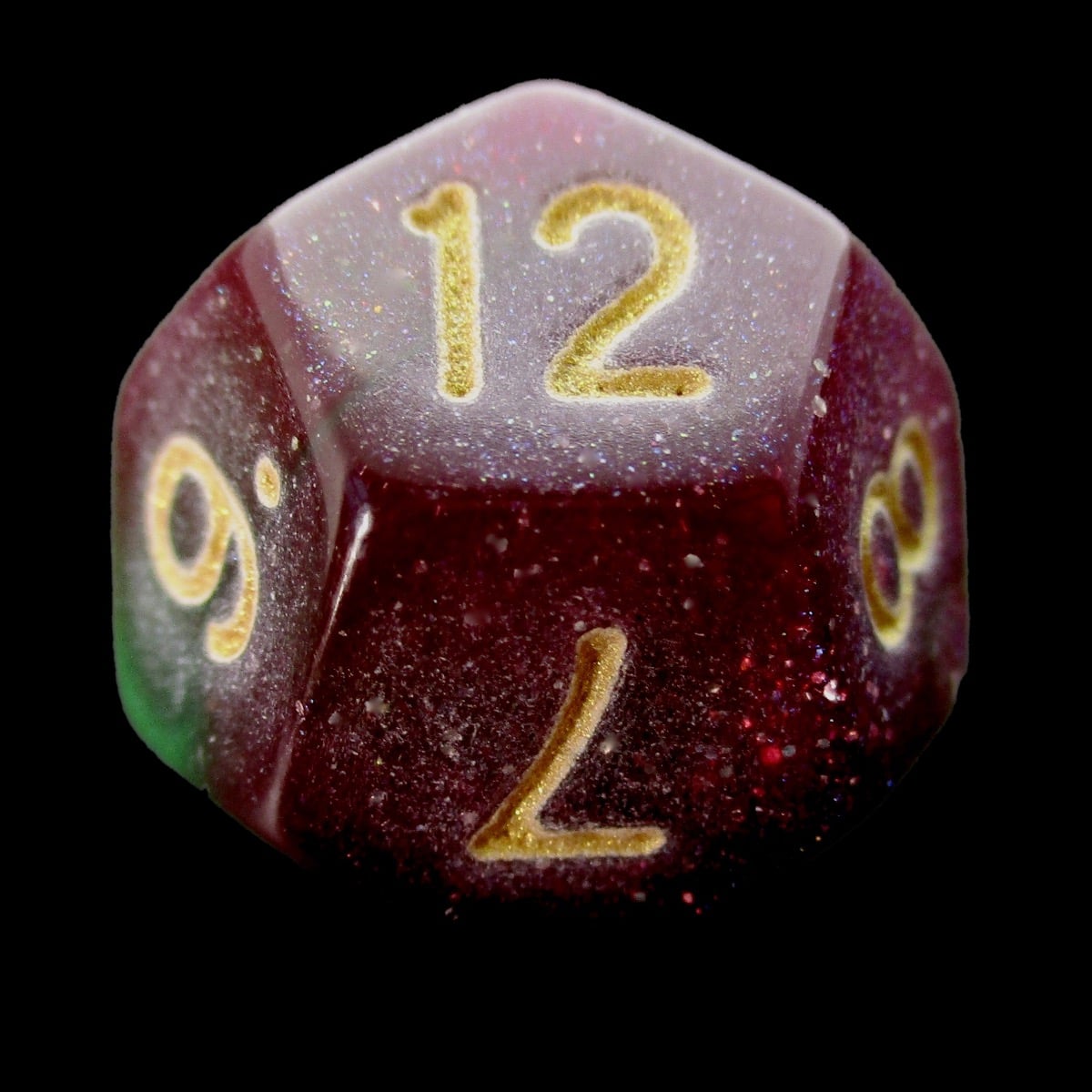 HALF PRICE CLEARANCE TDSO Phoenix Multi Glitter Gold Green & Purple D12 Dice