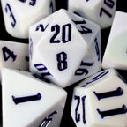TDSO Gothic Script Pearl White & Purple LARGE 22mm 7 Dice Polyset