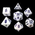 TDSO Gothic Script Pearl White & Purple LARGE 22mm 7 Dice Polyset