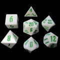 TDSO Gothic Script Pearl White & Green LARGE 22mm 7 Dice Polyset