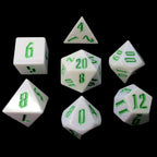 TDSO Gothic Script Pearl White & Green LARGE 22mm 7 Dice Polyset