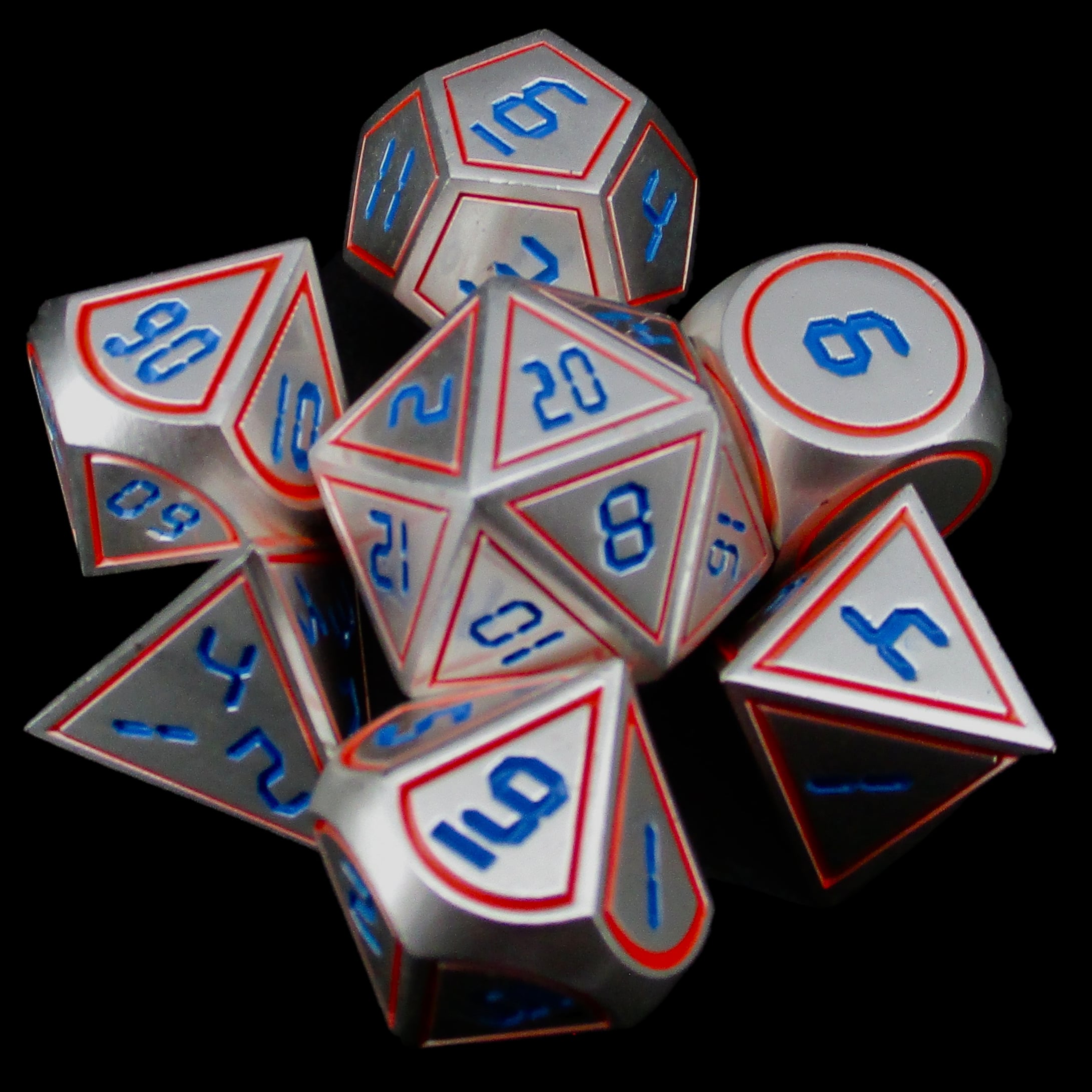 TDSO Metal Digital Steel Red & Blue 7 Dice Polyset