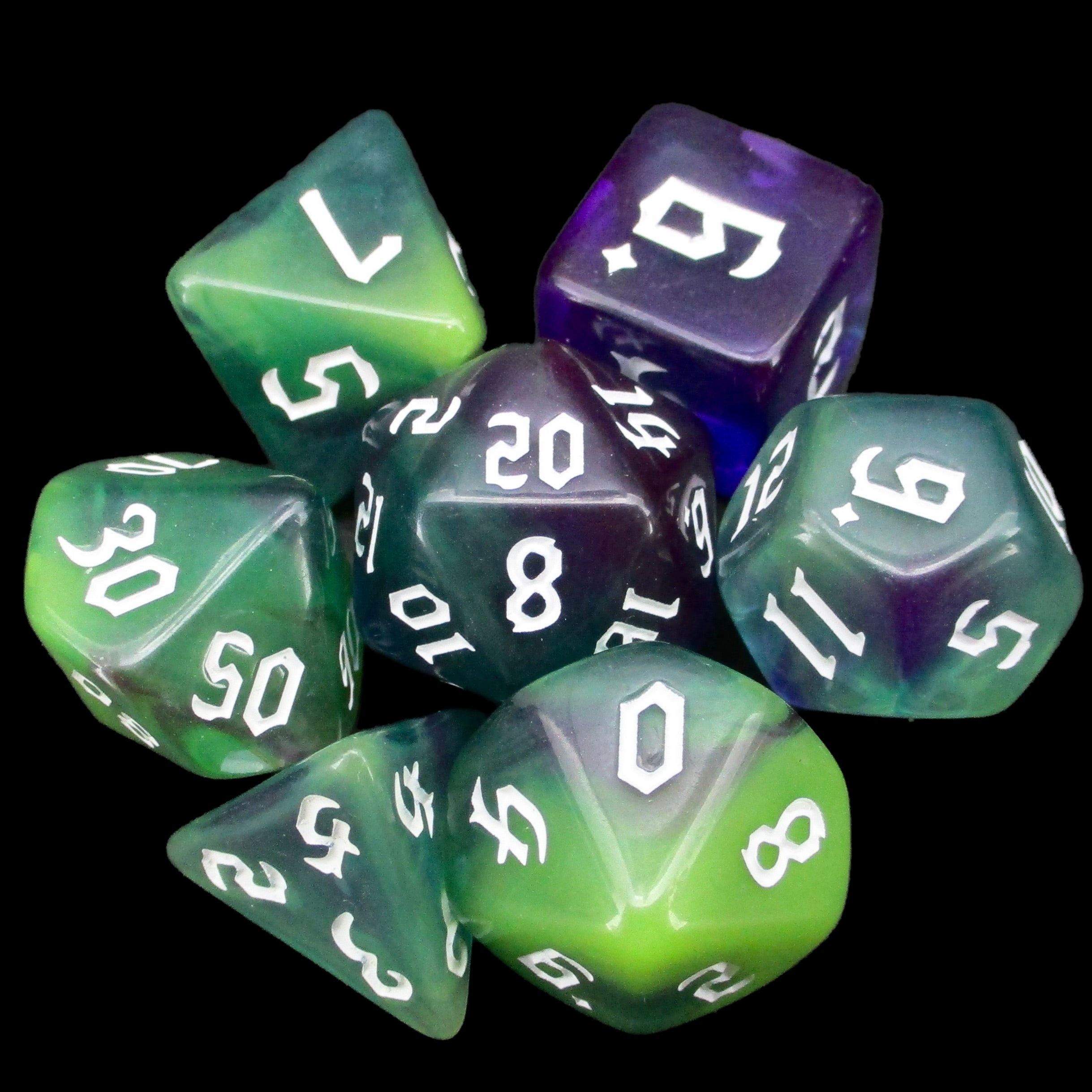TDSO Gothic Script Green Goblin 7 Dice Polyset