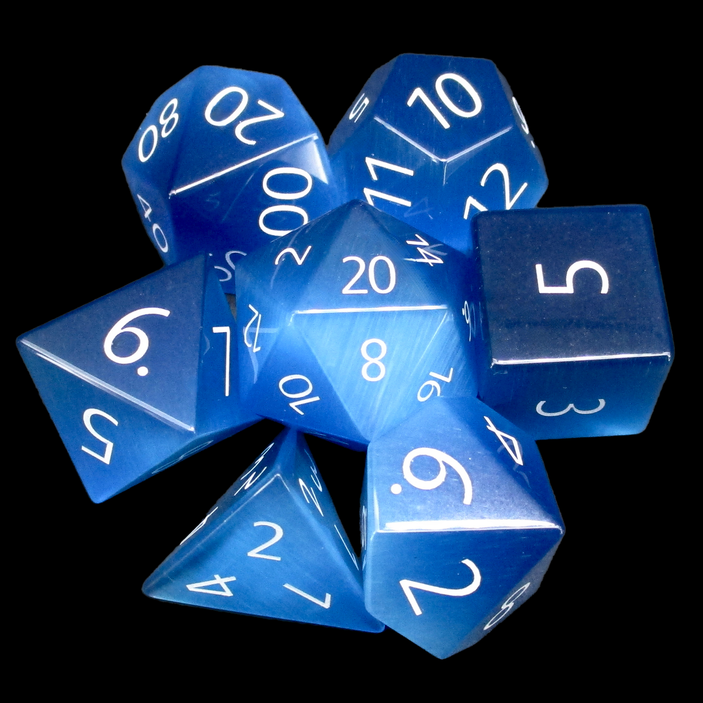 TDSO Cats Eye Glass Aquamarine & White 7 Dice Polyset