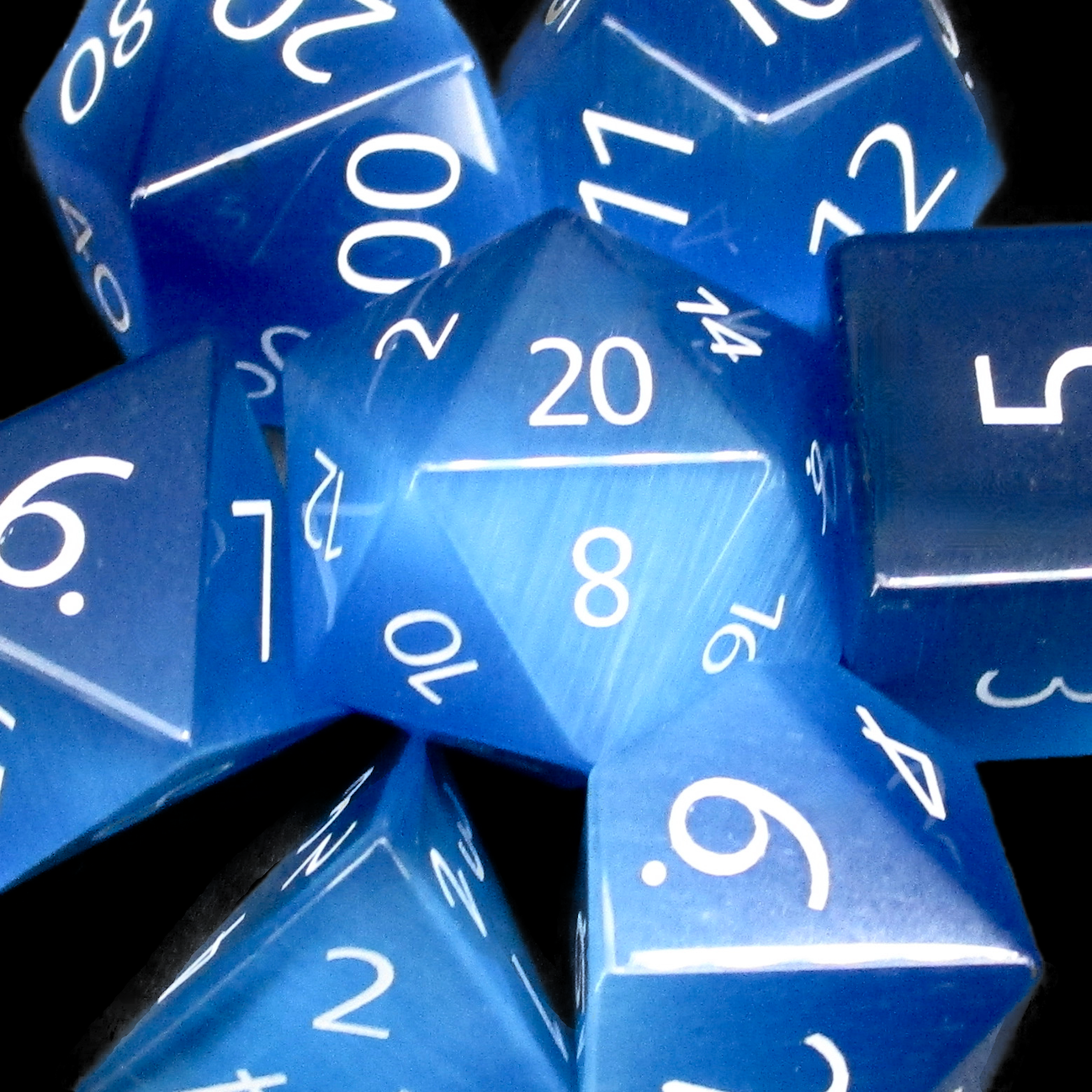 TDSO Cats Eye Glass Aquamarine & White 7 Dice Polyset