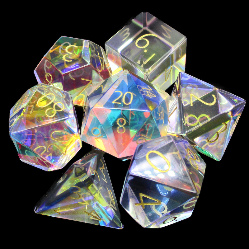 TDSO Zircon Glass Rainbow & Gold 7 Dice Polyset