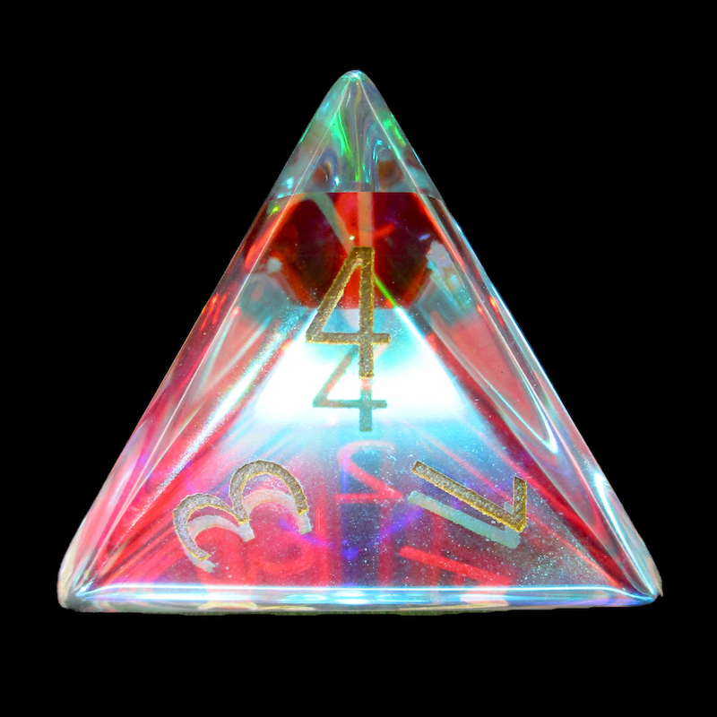 TDSO Zircon Glass Rainbow & Gold D4 Dice